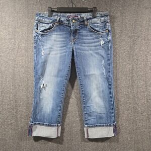 Vigoss Jeans Womens 9 Blue Denim Capri Cuffed Low Rise Dual Button 21" Inseam